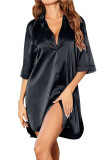 Satin Solid Color Lapel Cardigan Nightgown