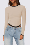 Long Sleeved Round Neck Slim Fit Contrasting Color Shirt