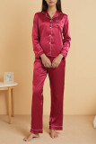 Satin Solid Color Lapel Shirt Pants Two-Piece Set Pajamas
