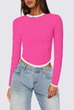 Long Sleeved Round Neck Slim Fit Contrasting Color Shirt