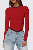 Long Sleeved Round Neck Slim Fit Contrasting Color Shirt