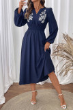 Ethnic Style Waist Cinched V-Neck Embroidered Dress