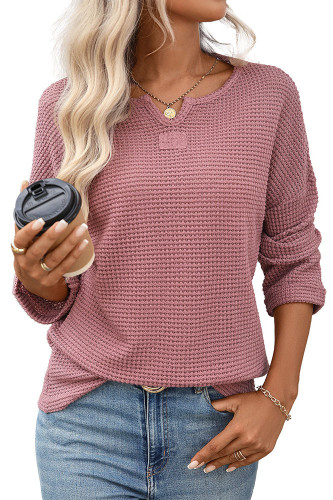 Waffle Knit Striped Long Sleeved T-Shirt