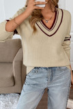 Loose Long Sleeved Striped V-Neck Sweater