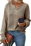 Waffle Knit Striped Long Sleeved T-Shirt