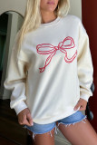 Round Neck Bow Printed Long Sleeved Sweatshirt
