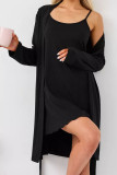 Solid Color Camisole Skirt Long Sleeved Nightgown Two-Piece Set