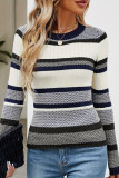 Striped Contrasting Round Neck Long Sleeved Sweater