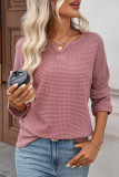 Waffle Knit Striped Long Sleeved T-Shirt