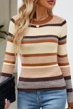 Striped Contrasting Round Neck Long Sleeved Sweater