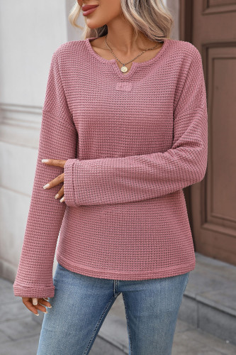 Waffle Knit Striped Long Sleeved T-Shirt