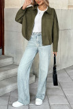 Retro Solid Color Lapel Zipper Cardigan Jacket
