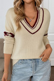 Loose Long Sleeved Striped V-Neck Sweater