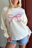 Round Neck Bow Printed Long Sleeved Sweatshirt