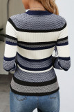 Striped Contrasting Round Neck Long Sleeved Sweater