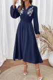 Ethnic Style Waist Cinched V-Neck Embroidered Dress