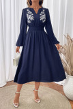 Ethnic Style Waist Cinched V-Neck Embroidered Dress