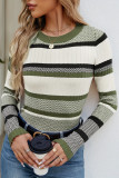 Striped Contrasting Round Neck Long Sleeved Sweater