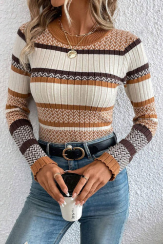 Contrast Striped Round Neck Long Sleeved Shirt