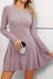 V-Neck Long Sleeved Solid Color Dress