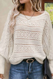 Hook Flower Hollow Knitted Bat Long Sleeved Sweater