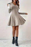V-Neck Long Sleeved Solid Color Dress