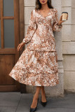 Long Sleeved V-Neck Split Print Dress