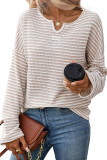 Waffle Knit Striped Long Sleeved T-Shirt