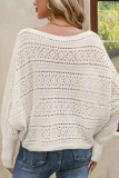 Hook Flower Hollow Knitted Bat Long Sleeved Sweater