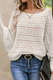 Hook Flower Hollow Knitted Bat Long Sleeved Sweater