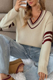 Loose Long Sleeved Striped V-Neck Sweater