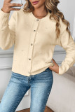 Love Button Solid Color Pearl Long Sleeved Cardigan Sweater