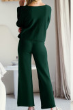 Round Neck Long Sleeved Shirt Flared Pants Two-Piece Set