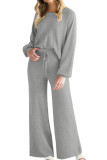 Round Neck Long Sleeved Shirt Flared Pants Two-Piece Set