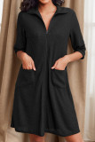 Waffle Zipper Seven Quarter Sleeve Short Nightgown