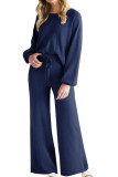 Round Neck Long Sleeved Shirt Flared Pants Two-Piece Set