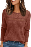 Round Neck Loose Hollow Out Long Sleeved T-Shirt