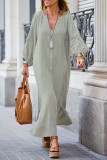 Solid Color V-Neck Long Sleeved Cardigan Dress