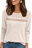 Round Neck Loose Hollow Out Long Sleeved T-Shirt
