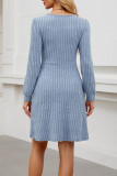 Square Neck Pocket Knitted Sweater Long Sleeved Dress