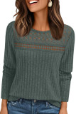 Round Neck Loose Hollow Out Long Sleeved T-Shirt