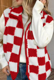 Retro Block Checkered Printed Zipper Cardigan Vest