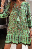 Bohemian V-Neck Long Sleeved Printed Dress
