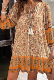 Bohemian V-Neck Long Sleeved Printed Dress