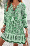 Bohemian V-Neck Long Sleeved Printed Dress