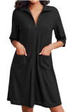 Waffle Zipper Seven Quarter Sleeve Short Nightgown