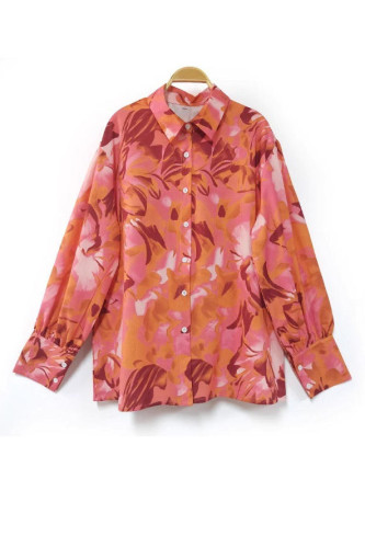 Lantern Long Sleeved Lapel Printed Shirt