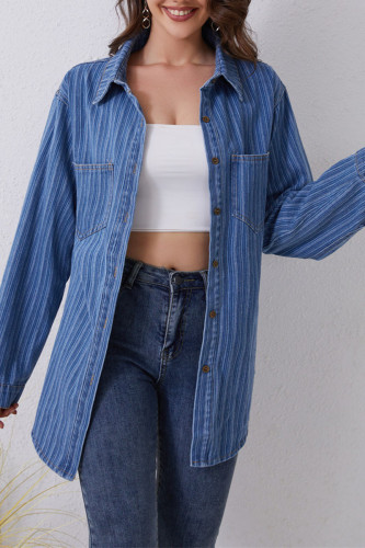 Pocket Loose Long Sleeved Cardigan Denim Shirt