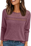 Round Neck Loose Hollow Out Long Sleeved T-Shirt