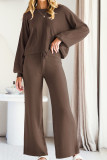 Round Neck Long Sleeved Shirt Flared Pants Two-Piece Set